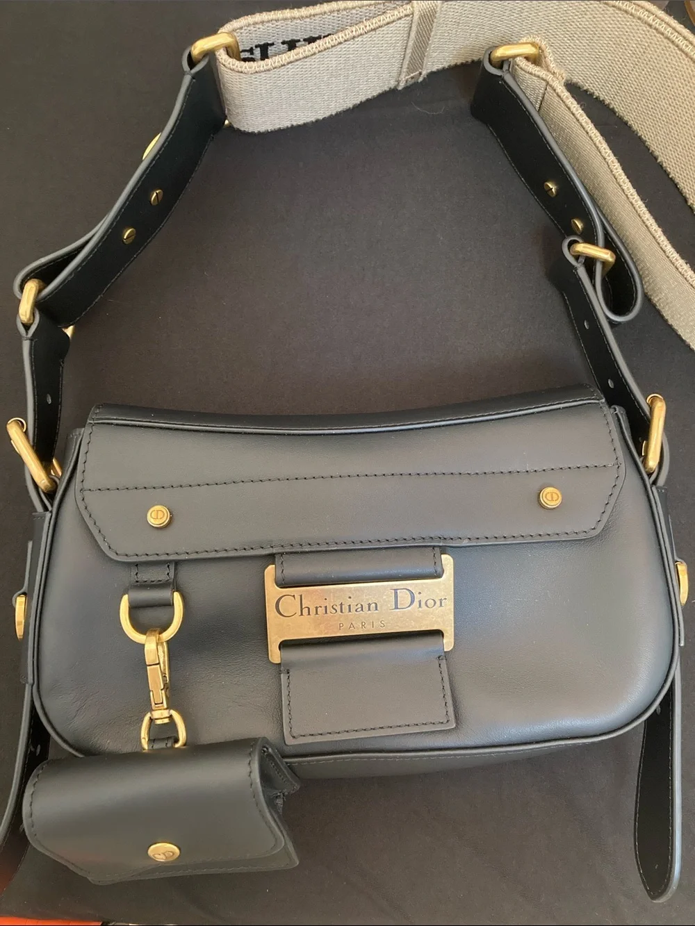 Dior Black Leather Crossbody / Shoulder Bag with Gold Hardware
